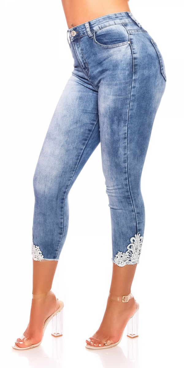 Sexy 7/8 Skinny-Jeans mit Spitzen-Verzierung- blue washed