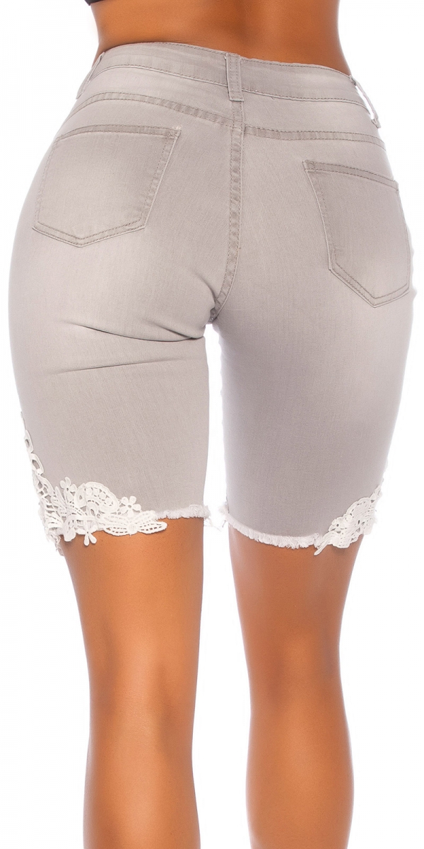 High Waist Capri-Jeans mit Spitzen-Verzierung - grau