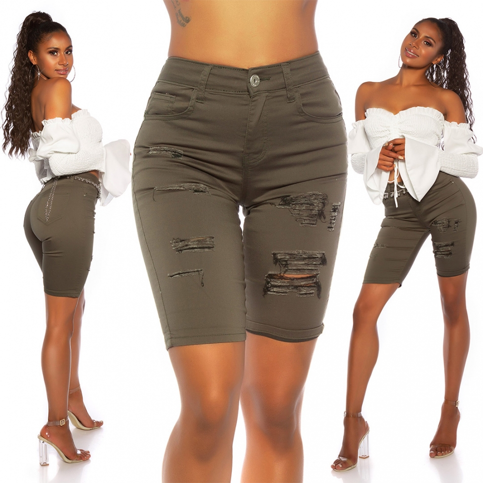 Moderne Capri-Jeans im Destroyed-Look - khaki
