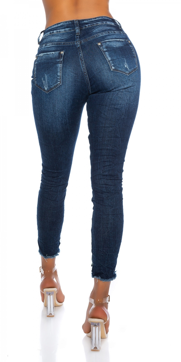 Sexy Skinny-Jeans mit Leder-Patches und Blumen-Stickerei - dark blue