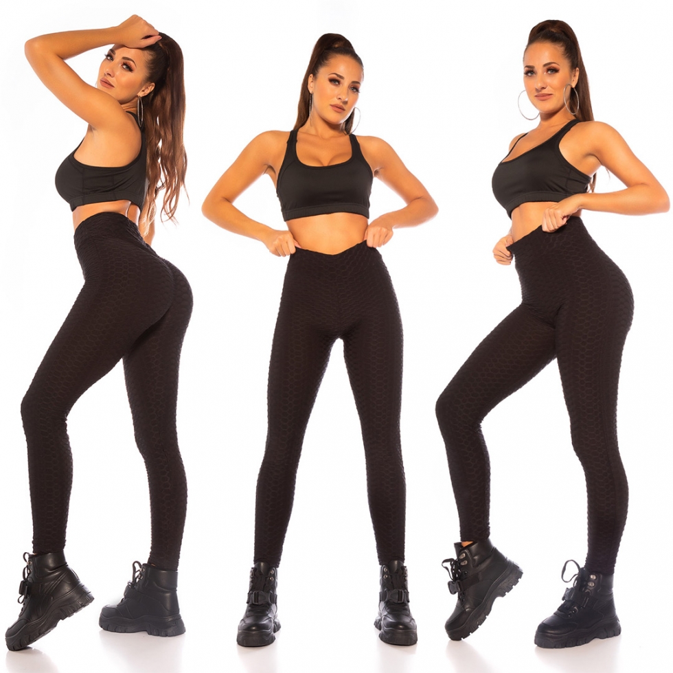 Figurbetonte Push Up Leggings im High Waist-Look - schwarz