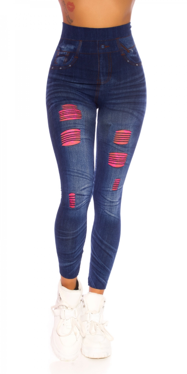 High Waist Leggings mit Spitzen-Cutouts - blau/pink