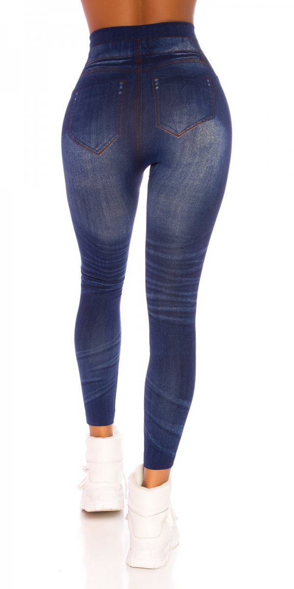 High Waist Leggings mit Spitzen-Cutouts - blau/pink