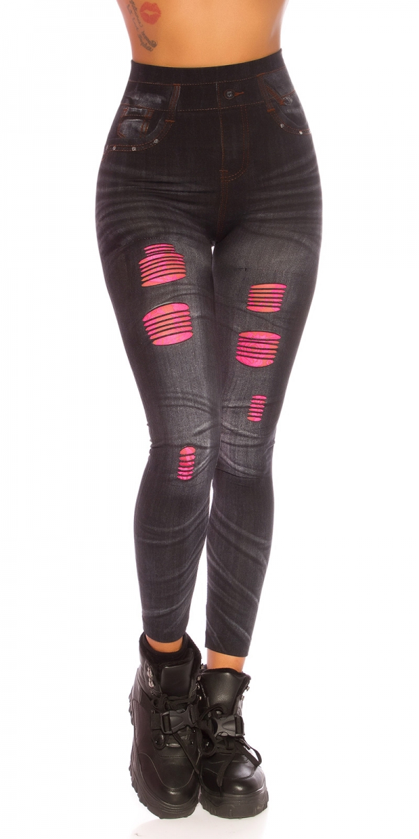 High Waist Leggings mit Spitzen-Cutouts - schwarz/pink
