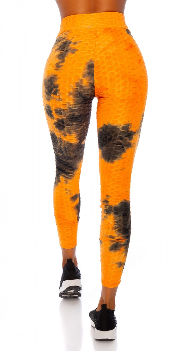 High Waist Leggings mit modischen Watercolor-Print - orange