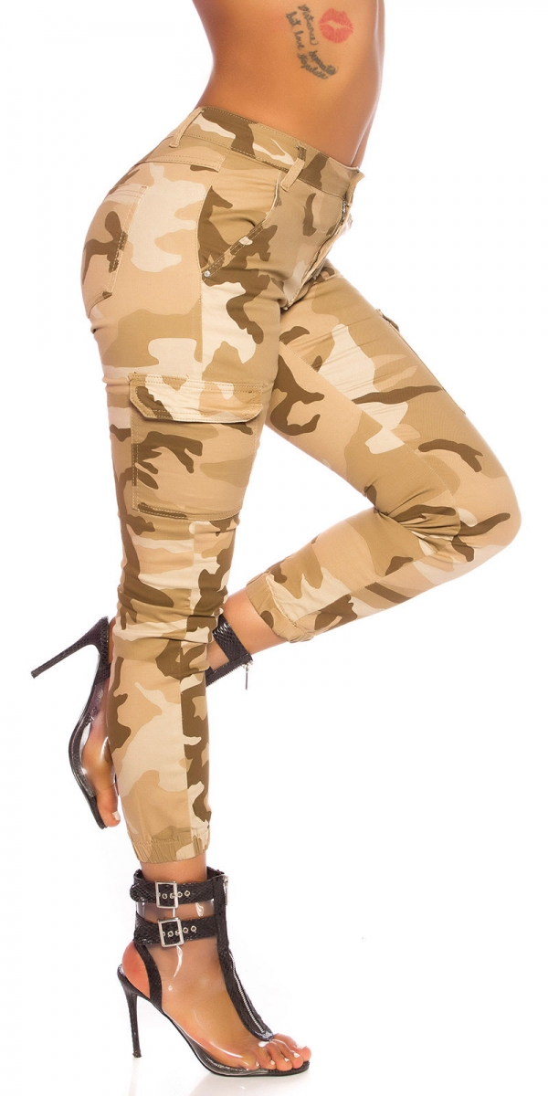 Camouflage Skinny Jeans im modischen Cargo-Look - beige