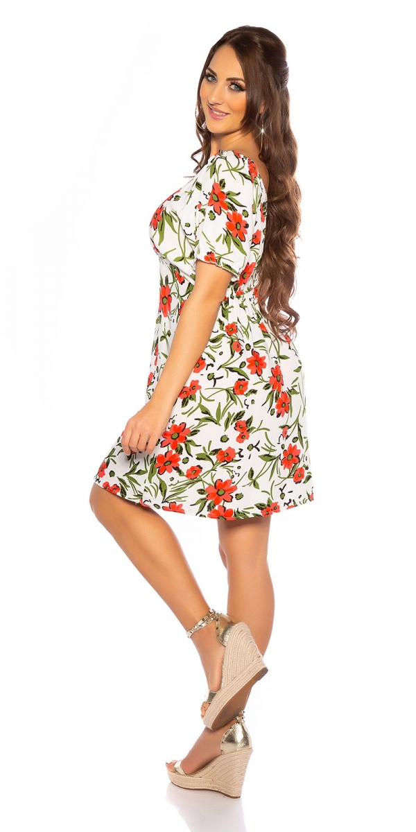 Blümchen Minikleid mit V-Ausschnitt - weiß