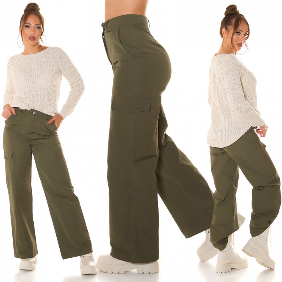 Moderne High Waist Hose im Cargo-Look - khaki