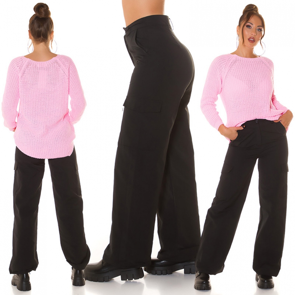 Moderne High Waist Hose im Cargo-Look - schwarz