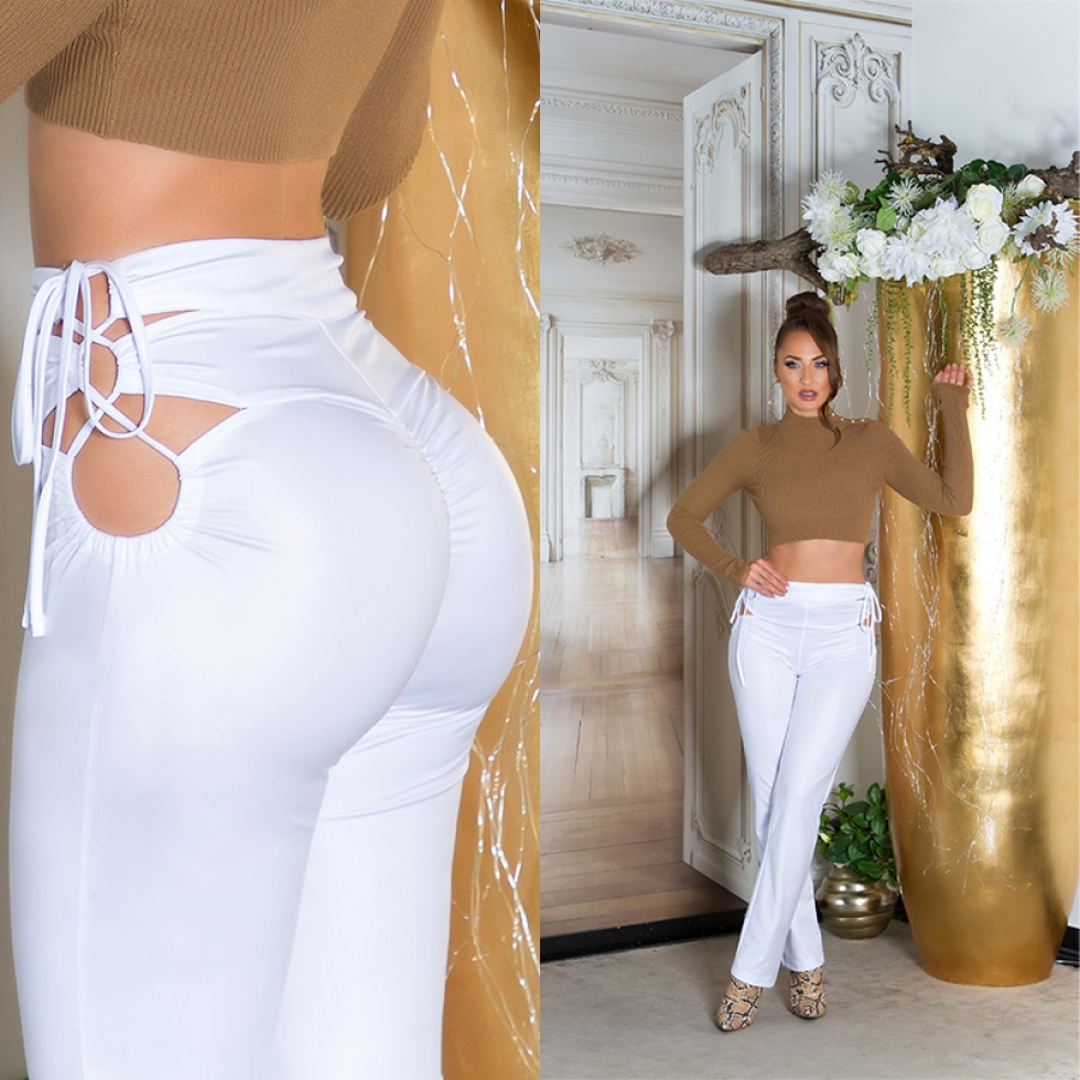 GoGo Wetlook Highwaist Hose mit sexy Cutouts - weiß