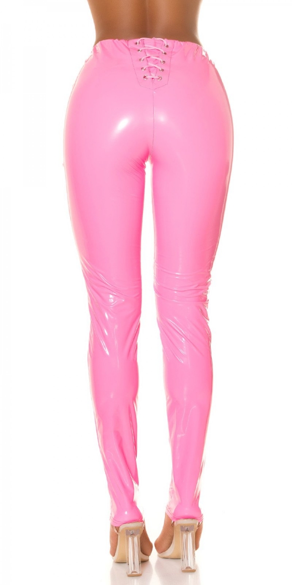 Heiße Hose im Latexlook mit Zierschnürung in neonpink