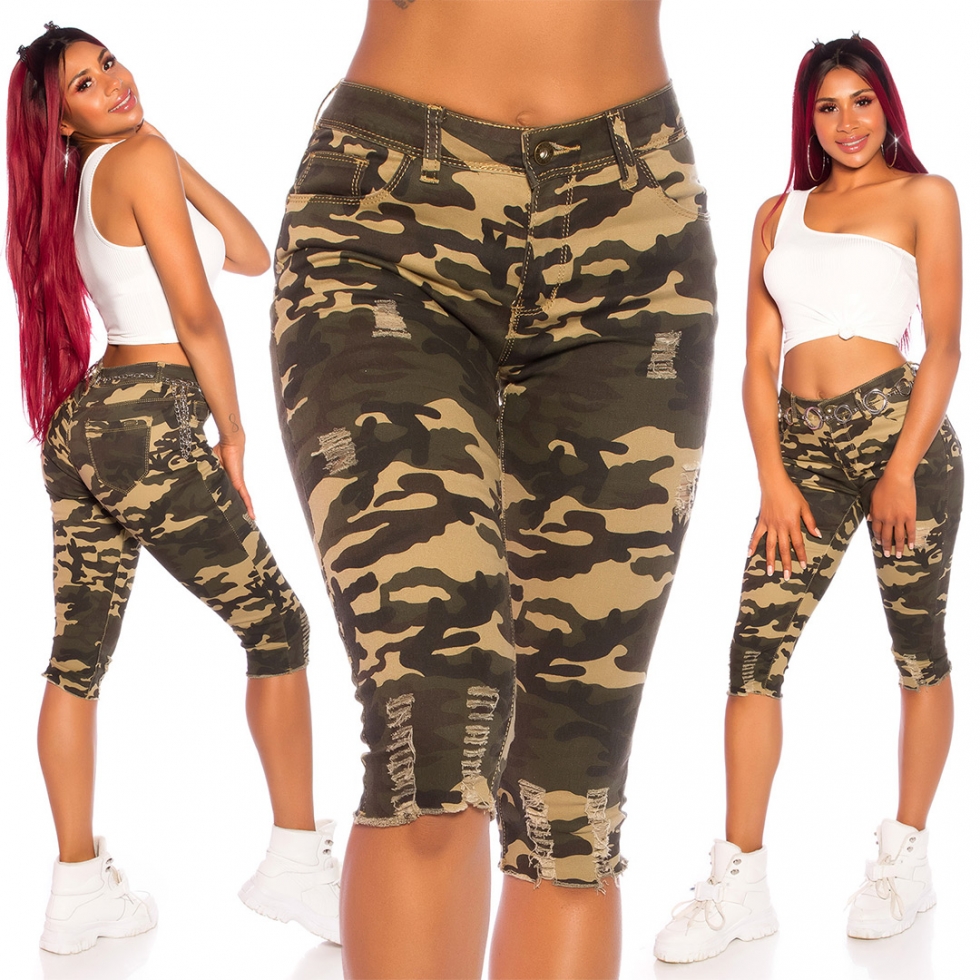 High Waist Capri- Jeans im modischen Used-Look - camouflage