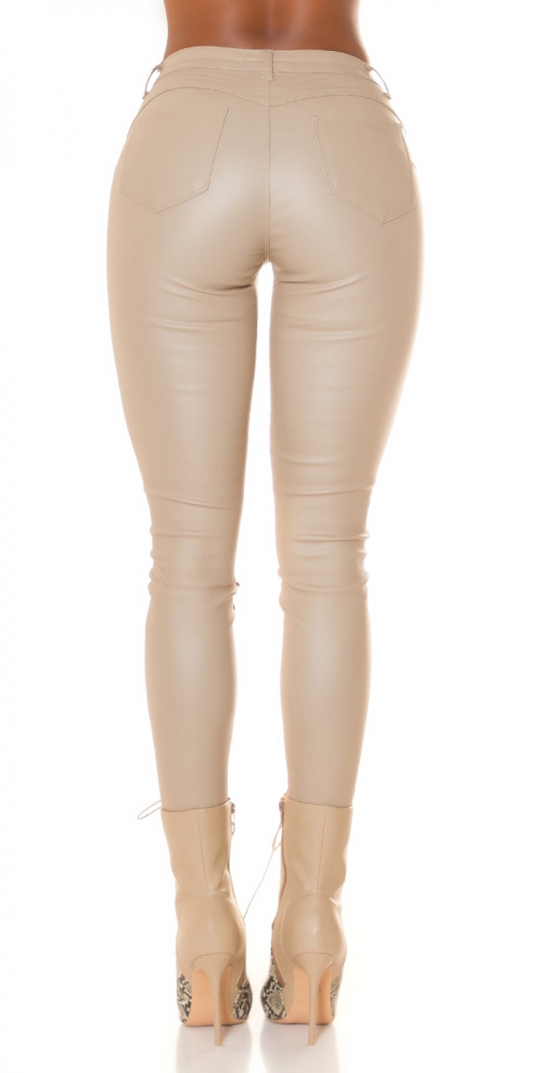 Sexy High Waist Lederlook Hose - beige