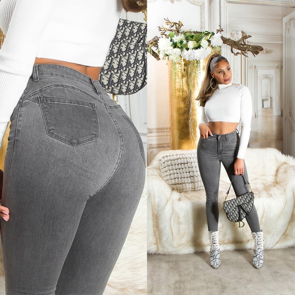 High Waist Basic Skinny Jeans in aktueller Waschung - grey