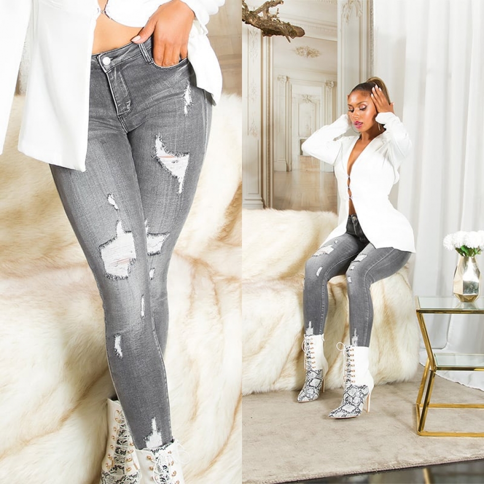 Moderne Skinny-Jeans im Used-Look - anthrazit