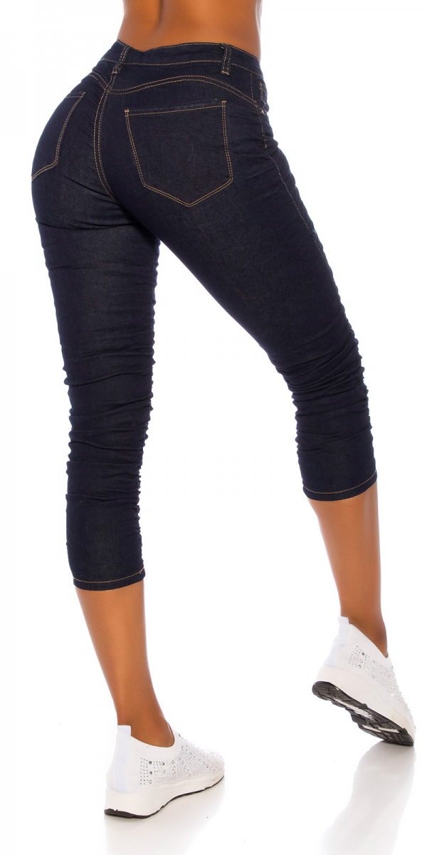 Capri Stretch-Jeans mit modischen Raffungen - dark blue
