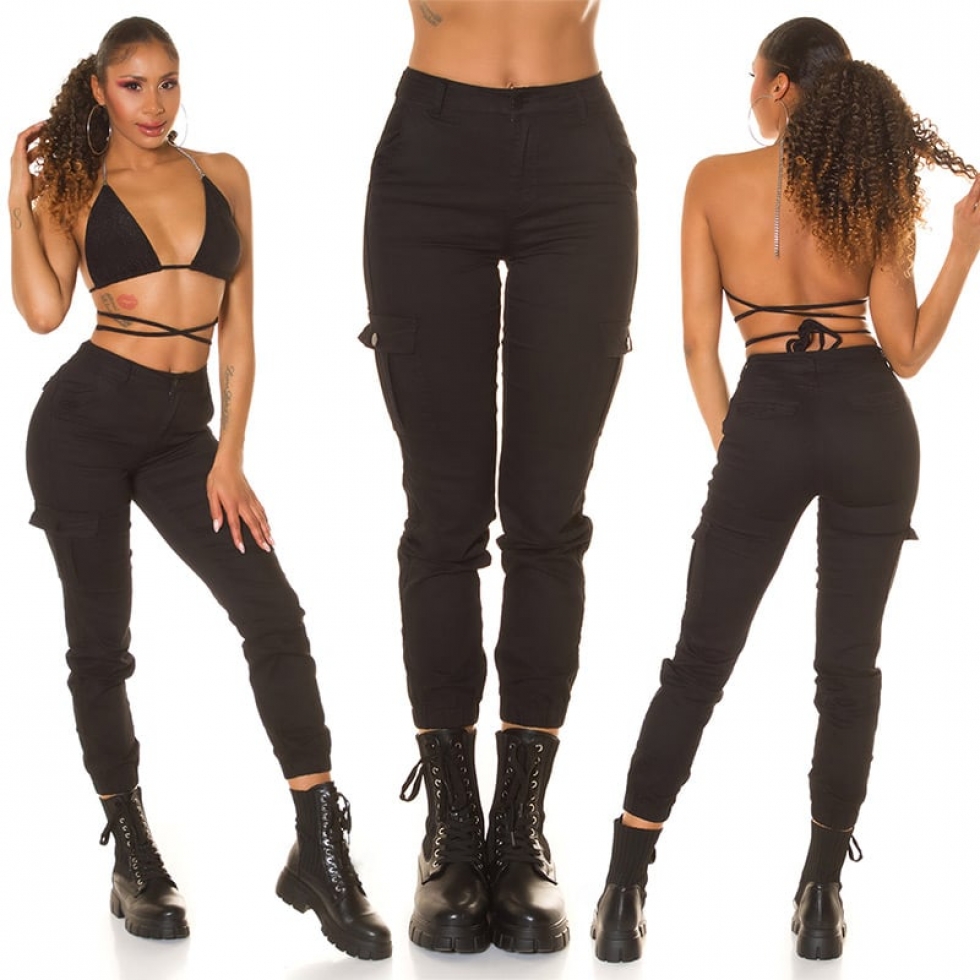 Moderne Cargo Jeans Hose in schwarz