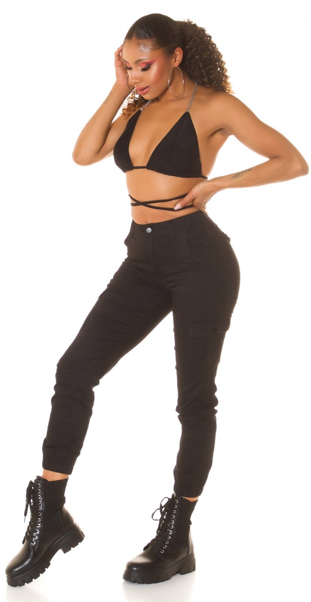 Moderne Cargo Jeans Hose in schwarz