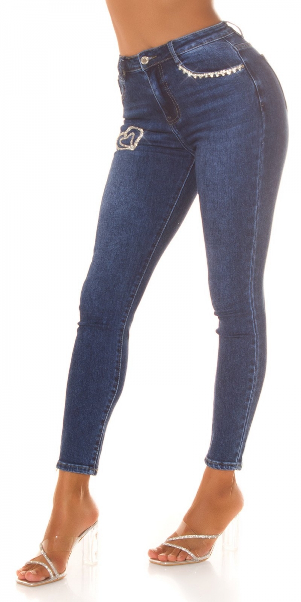 Sexy Stretch-Jeans mit Strass Verzierung - blue washed