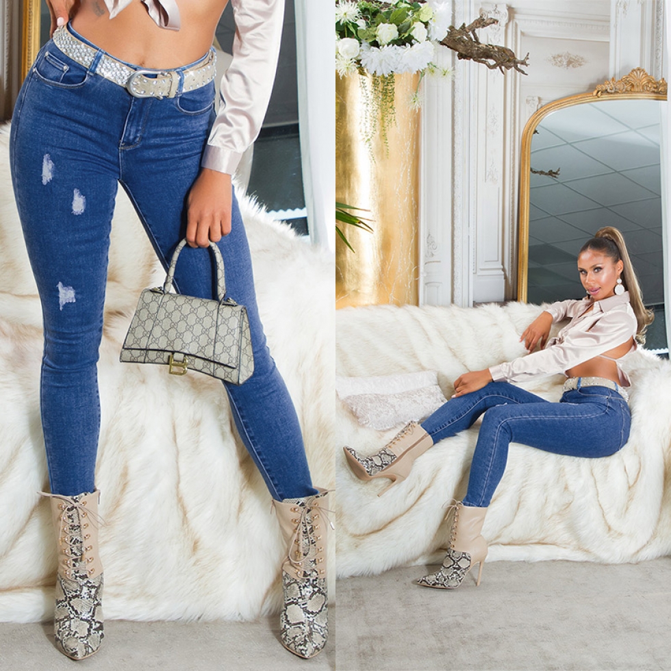 High Waist Push Up Jeans im dezenten used Look - jeansblau
