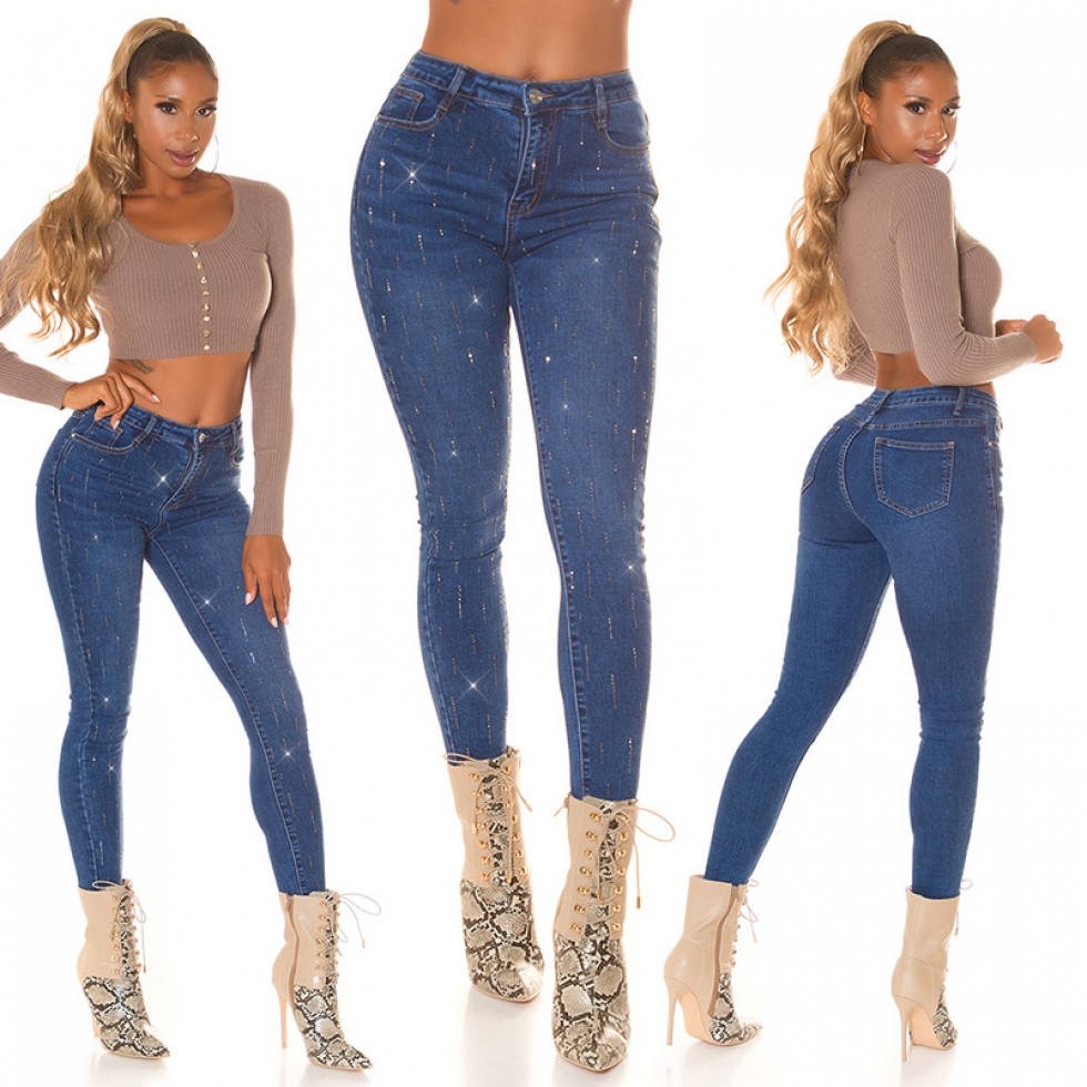 Push Up Jeans mit Strass-Verzierung - jeansblau