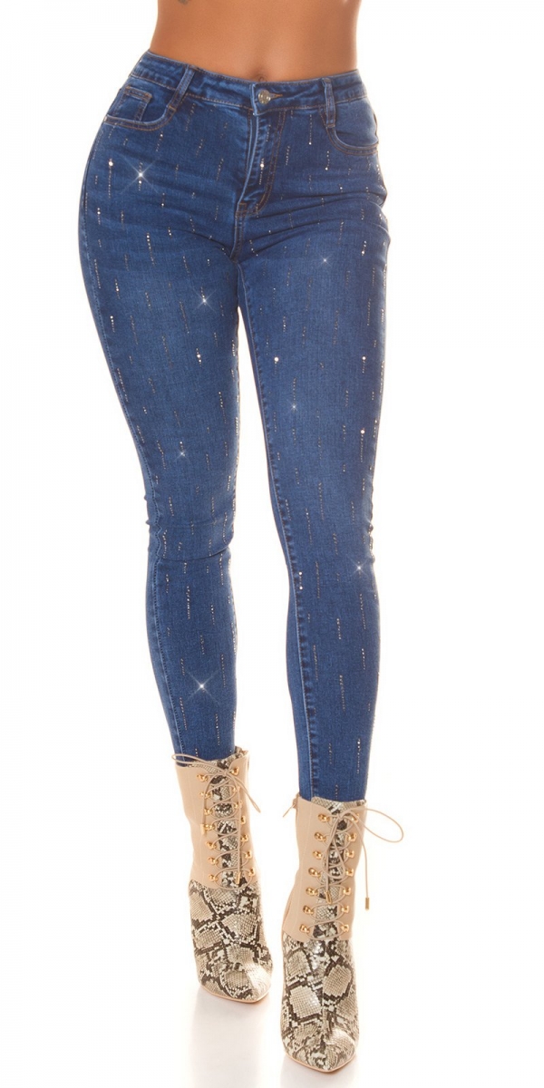 Push Up Jeans mit Strass-Verzierung - jeansblau