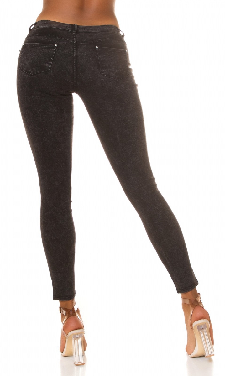 Skinny- Hüftjeans mit Zier-Zippern und Glitzernieten - schwarz