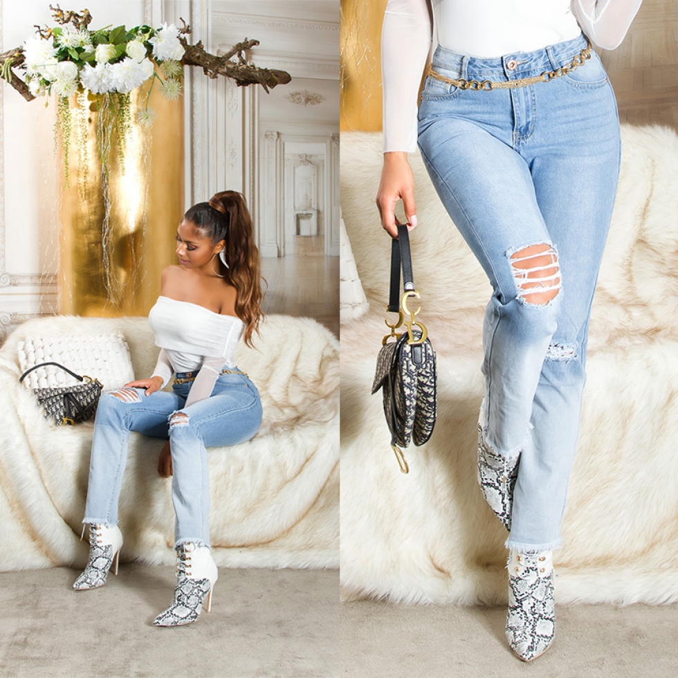 Mom Fit Jeans mit Vintage-Effekten im Ombre Style - blau