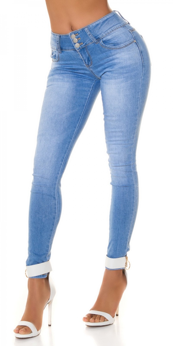 High Waist Skinny Jeans mit modischer Schleifen-Verzierung - blue washed