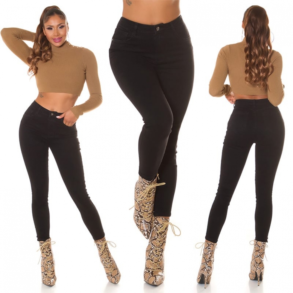 PushUp High Waist Damen Jeans Hose - schwarz