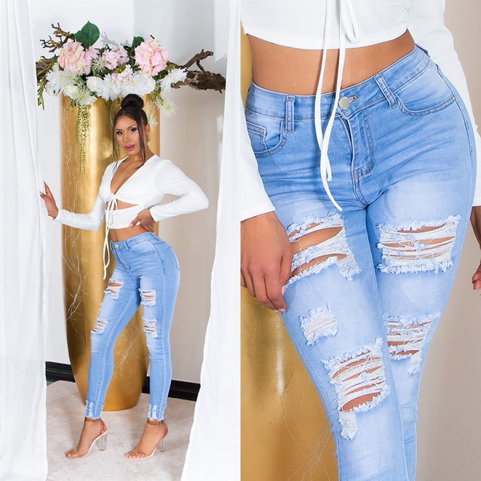 Sexy Stretch-Jeans im modischen destroyed Look - blue washed