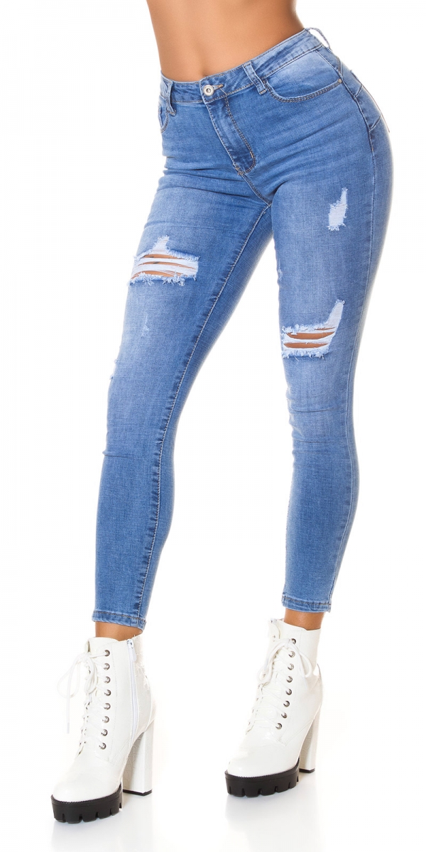 Sexy High Waist Used Jeans - blue washed