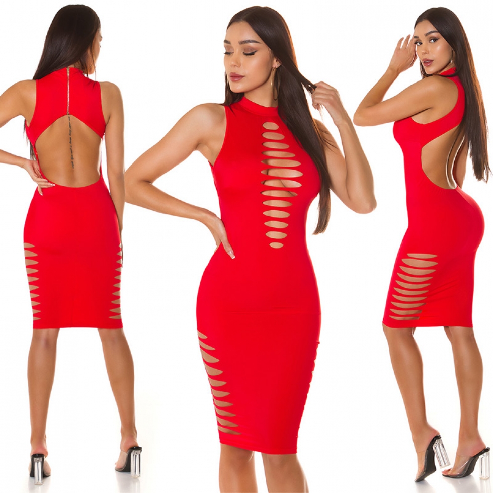 Tailliertes Midikleid mit sexy Cutouts - rot