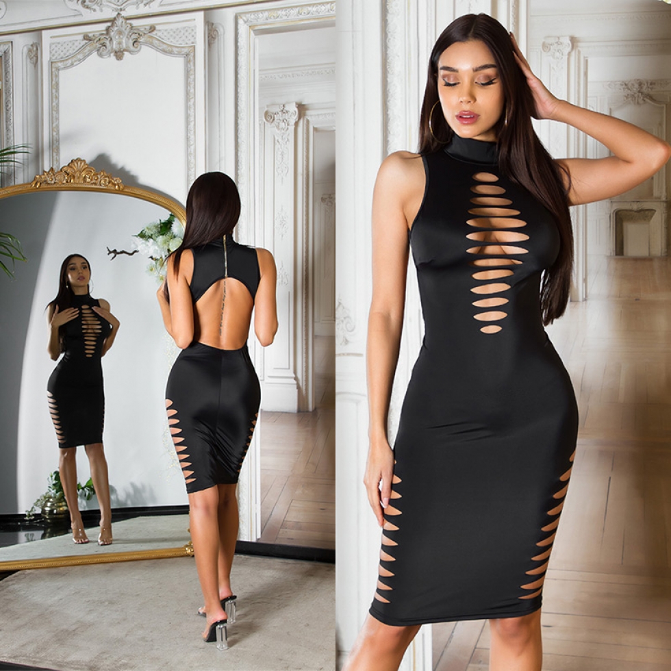 Tailliertes Midikleid mit sexy Cutouts - schwarz