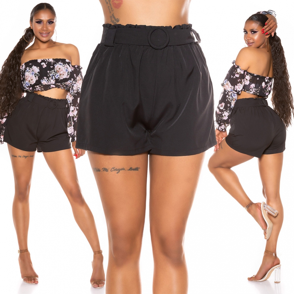Elegante Sommer-Shorts mit Gürtel - schwarz