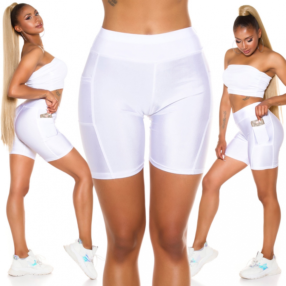 Sportliche Biker-Shorts mit Taschen - weiß