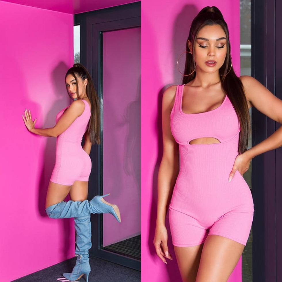 Sexy Jumpsuit Einteiler im 2in1 Look - rosa