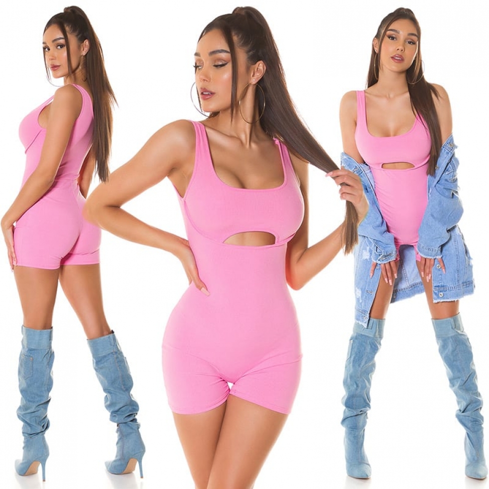 Sexy Jumpsuit Einteiler im 2in1 Look - rosa