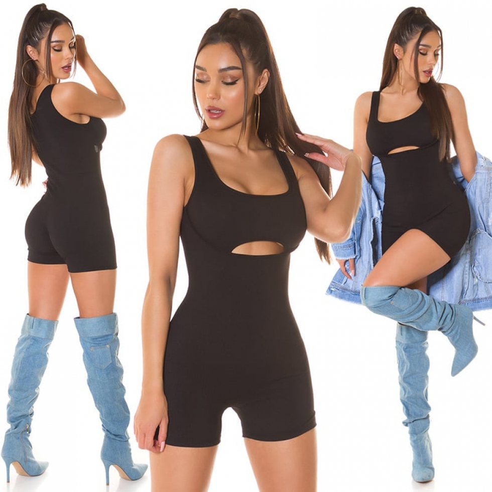 Sexy Jumpsuit Einteiler im 2in1 Look - schwarz
