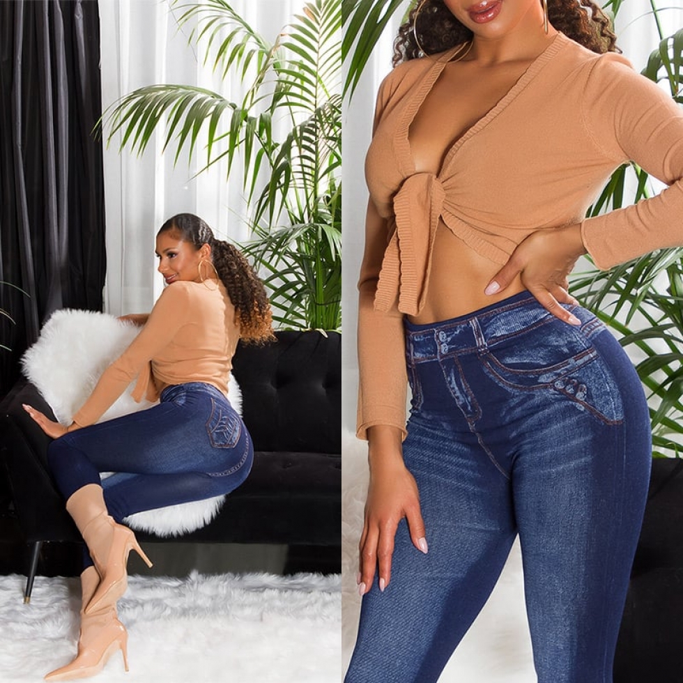 High Waist Leggings im Jeans-Look - blau