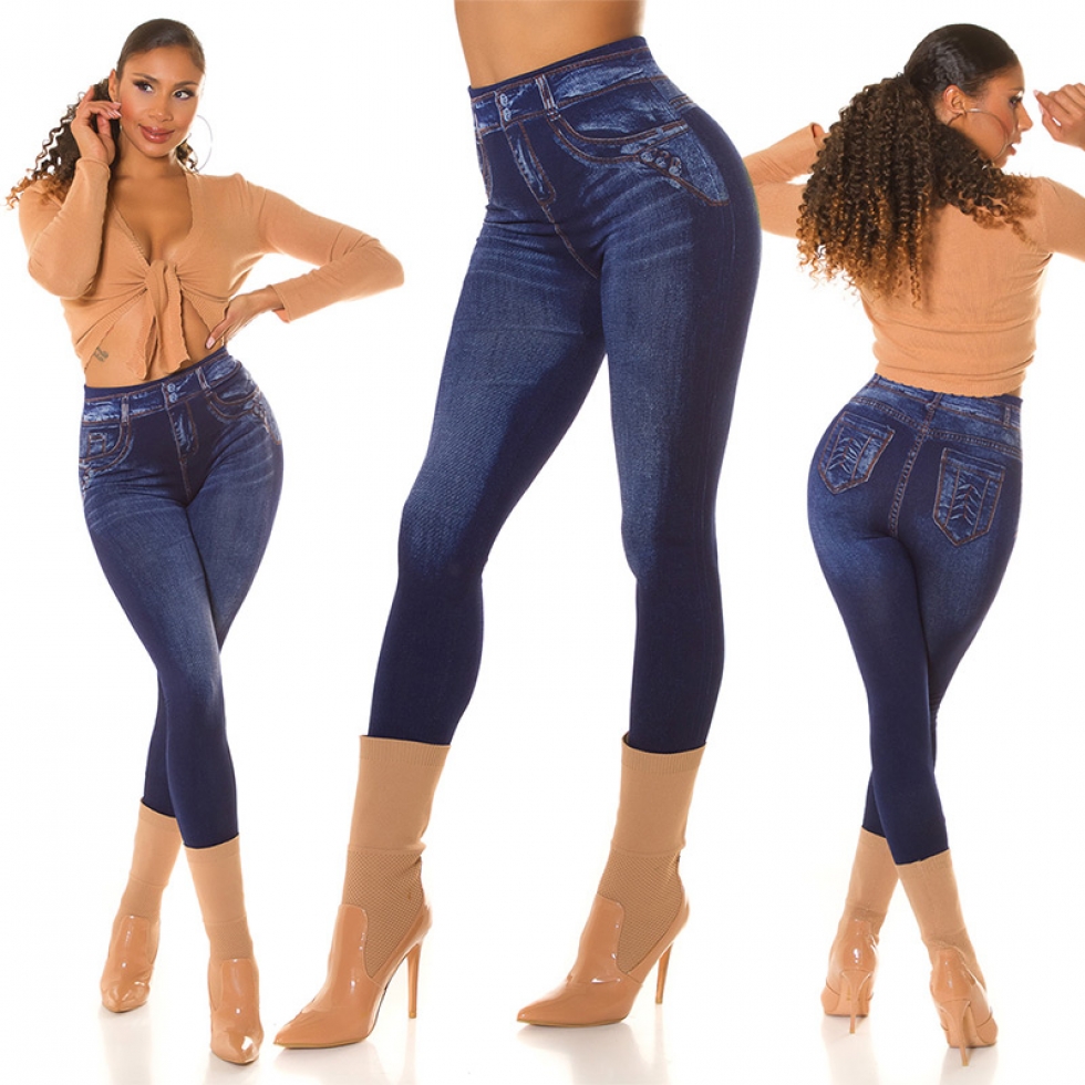 High Waist Leggings im Jeans-Look - blau