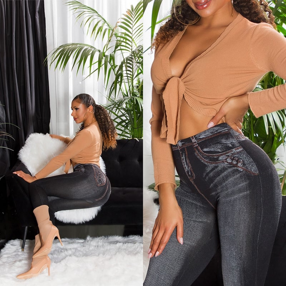 High Waist Leggings im Jeans-Look - schwarz