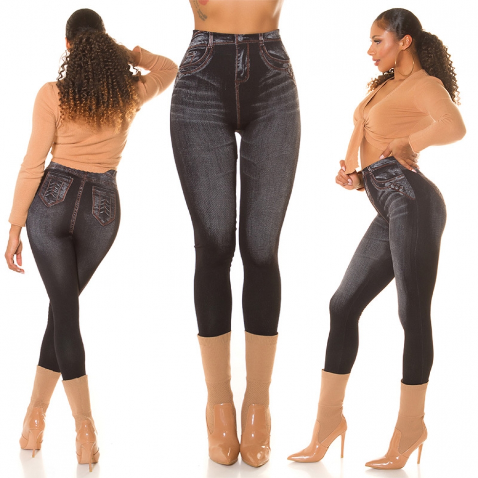 High Waist Leggings im Jeans-Look - schwarz