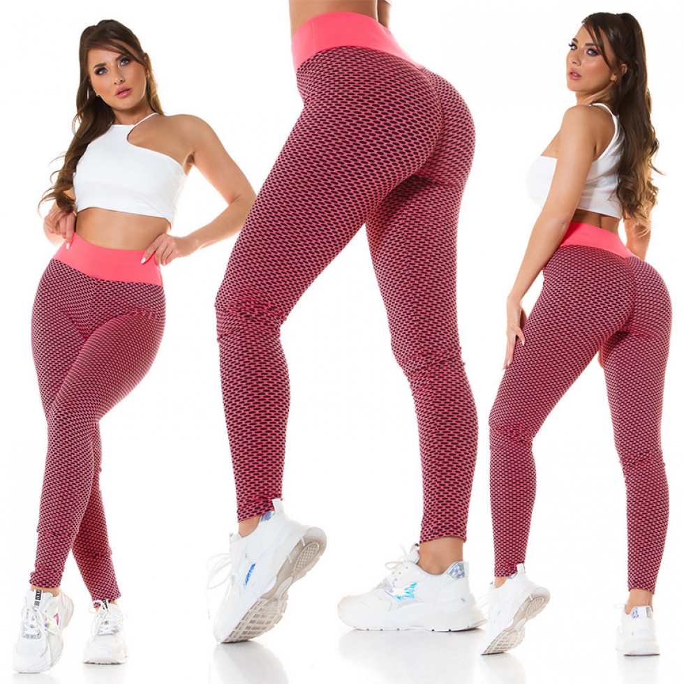 Leggings im Wabenmuster mit sexy Push Up Effekt - coral