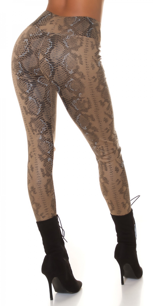 Sexy Wetlook Leggings im Snake-Look - cappuccino