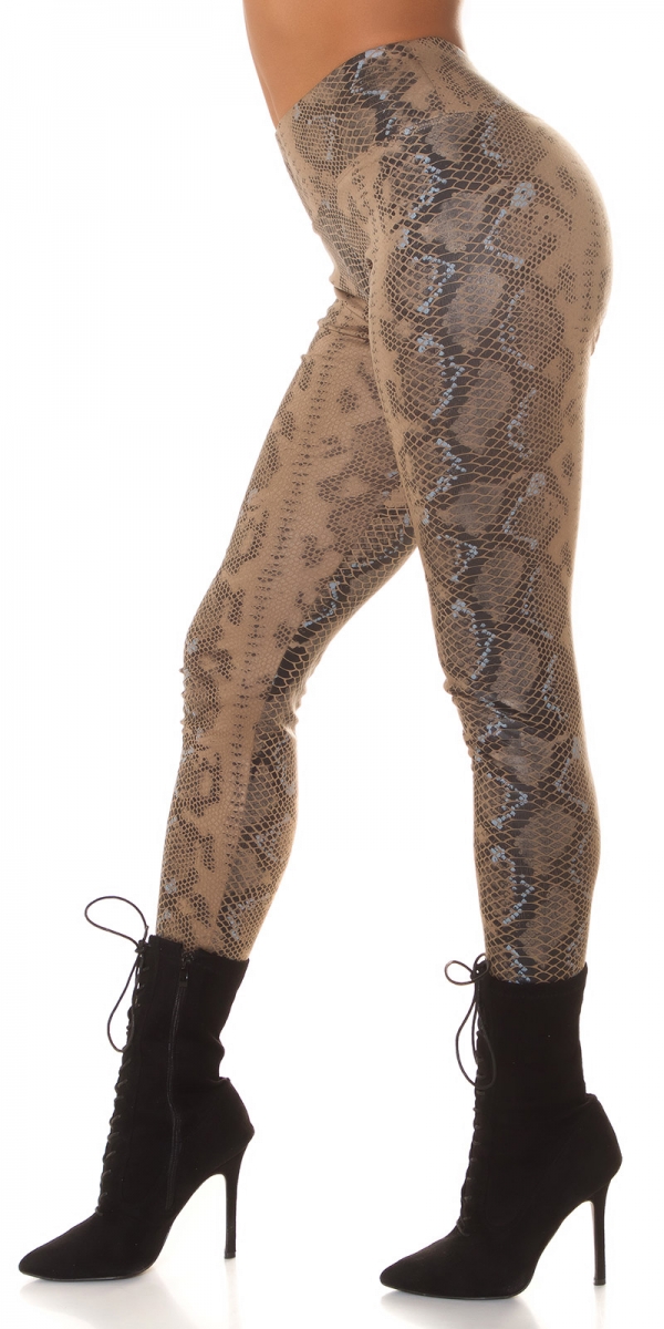 Sexy Wetlook Leggings im Snake-Look - cappuccino