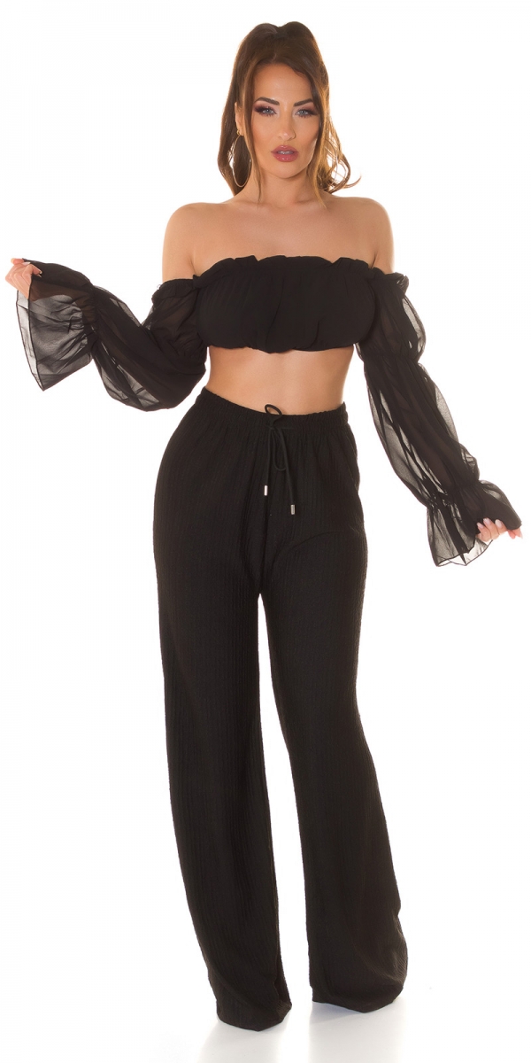 Sommer Plissee Schlag Damen Hose - schwarz
