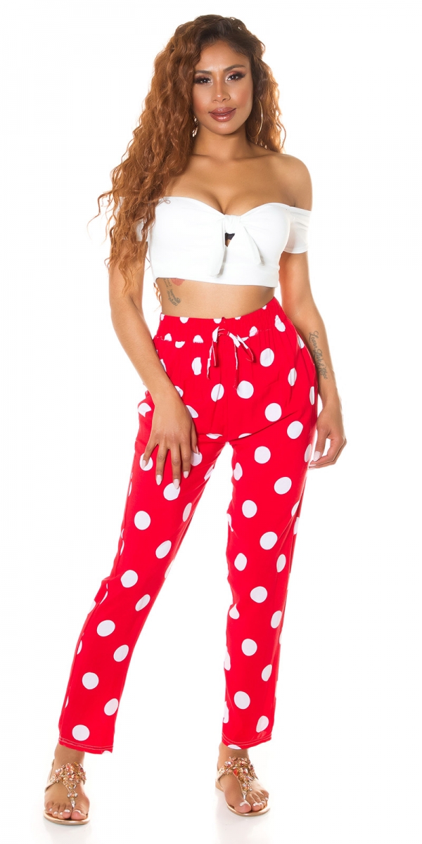 Legere Sommer Stoffhose im Punkten - rot
