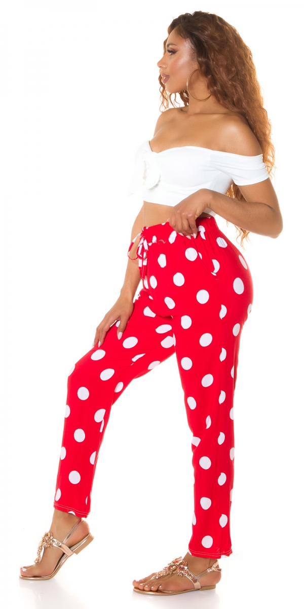 Legere Sommer Stoffhose im Punkten - rot