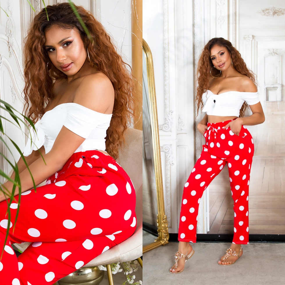 Legere Sommer Stoffhose im Punkten - rot